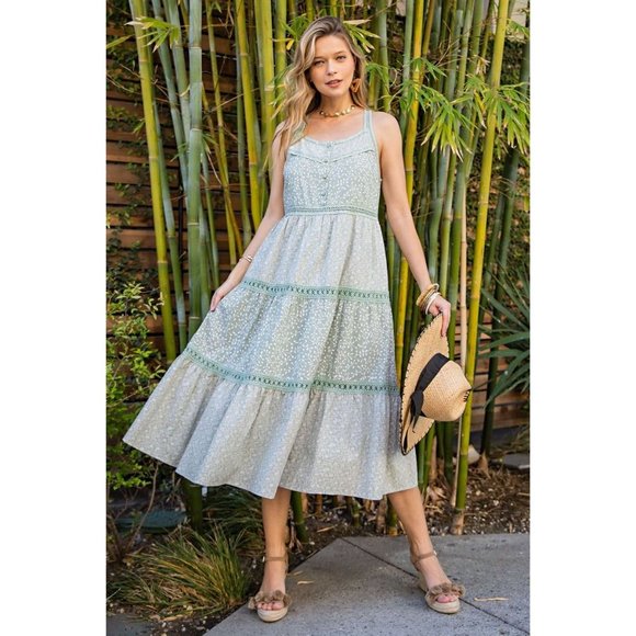 easel Dresses Easel Sage Mixed Print Cotton Button Down Front Voile